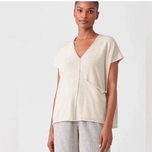 Eileen Fisher Womens 70% Organic Linen 30% Organic Cotton Short Sleeve Shirt, Lg